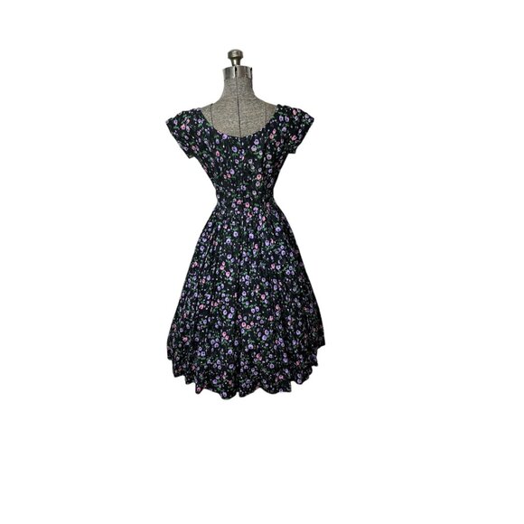 1960s floral day dress with pleated bodice and full skirt Size S - Picture 3 of 6